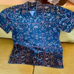 Dickies Button Up Shirt Mens Large Black Paisley Short Sleeve Collared Casual